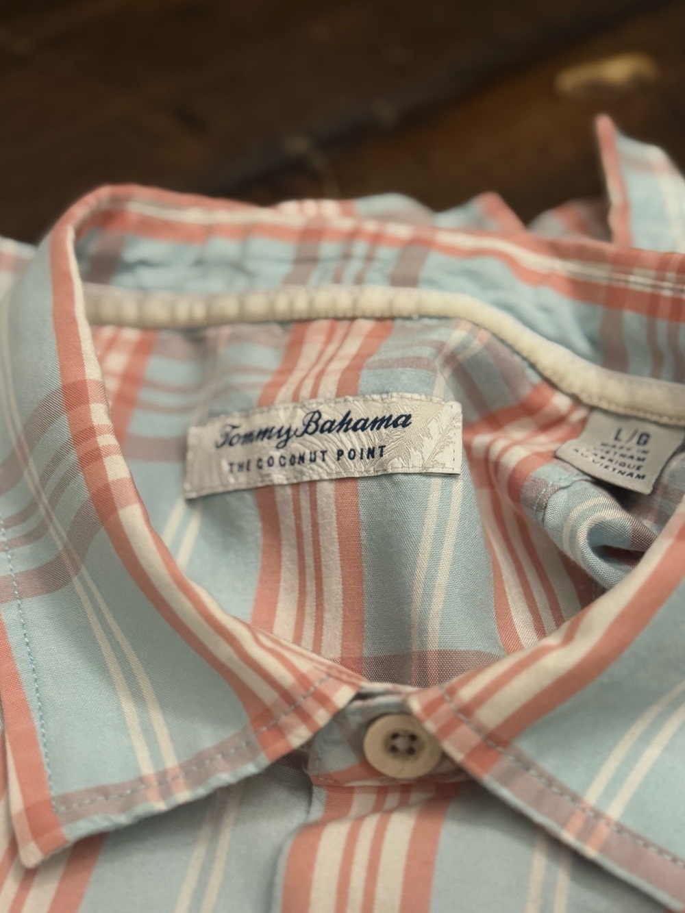Tommy Bahama "The Coconut Point" Camp Shirt — Plaid, Short Sleeve, L